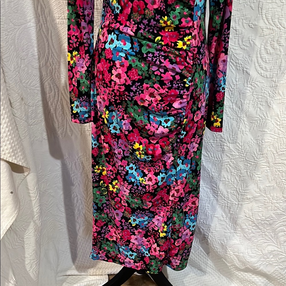 FUTURE COLLECTIVE Floral Long Sleeve Mock Neck Ruched Dress, size medium, NWT - Picture 8 of 14